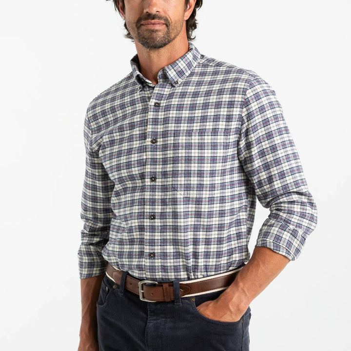 Duck Head Werth Plaid Cotton Flannel Sport Shirt Stone Blue Heather D11341