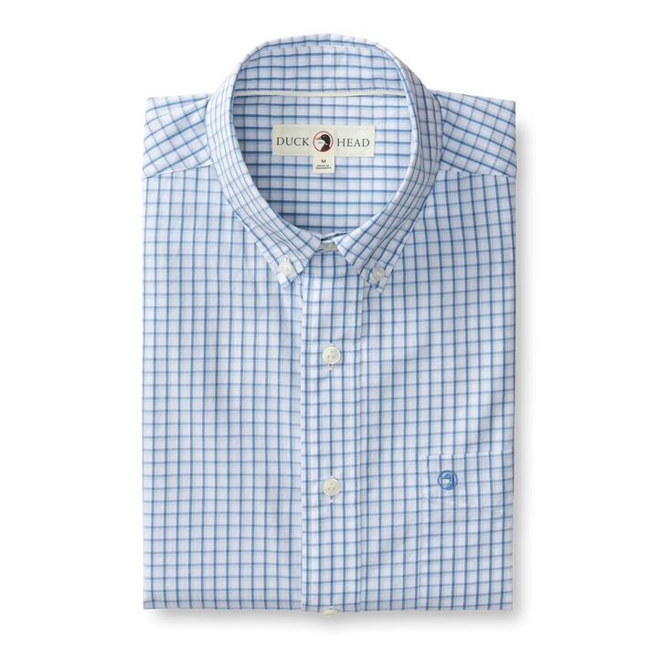 Duck Head Edgewood Plaid Cotton Poplin Sport Shirt Lake Blue D11386