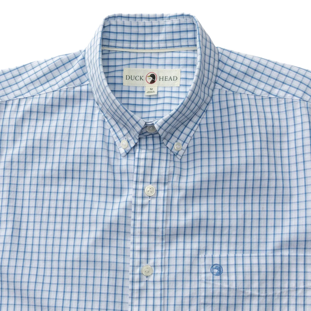 Duck Head Edgewood Plaid Cotton Poplin Sport Shirt Lake Blue D11386