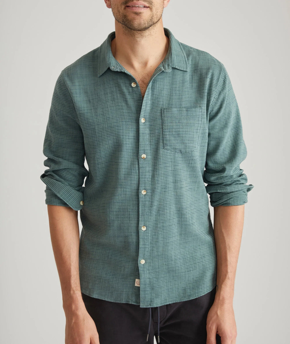 Marine Layer Stretch Selvage Long Sleeve Shirt Mallard Green Stripe 3240104142093