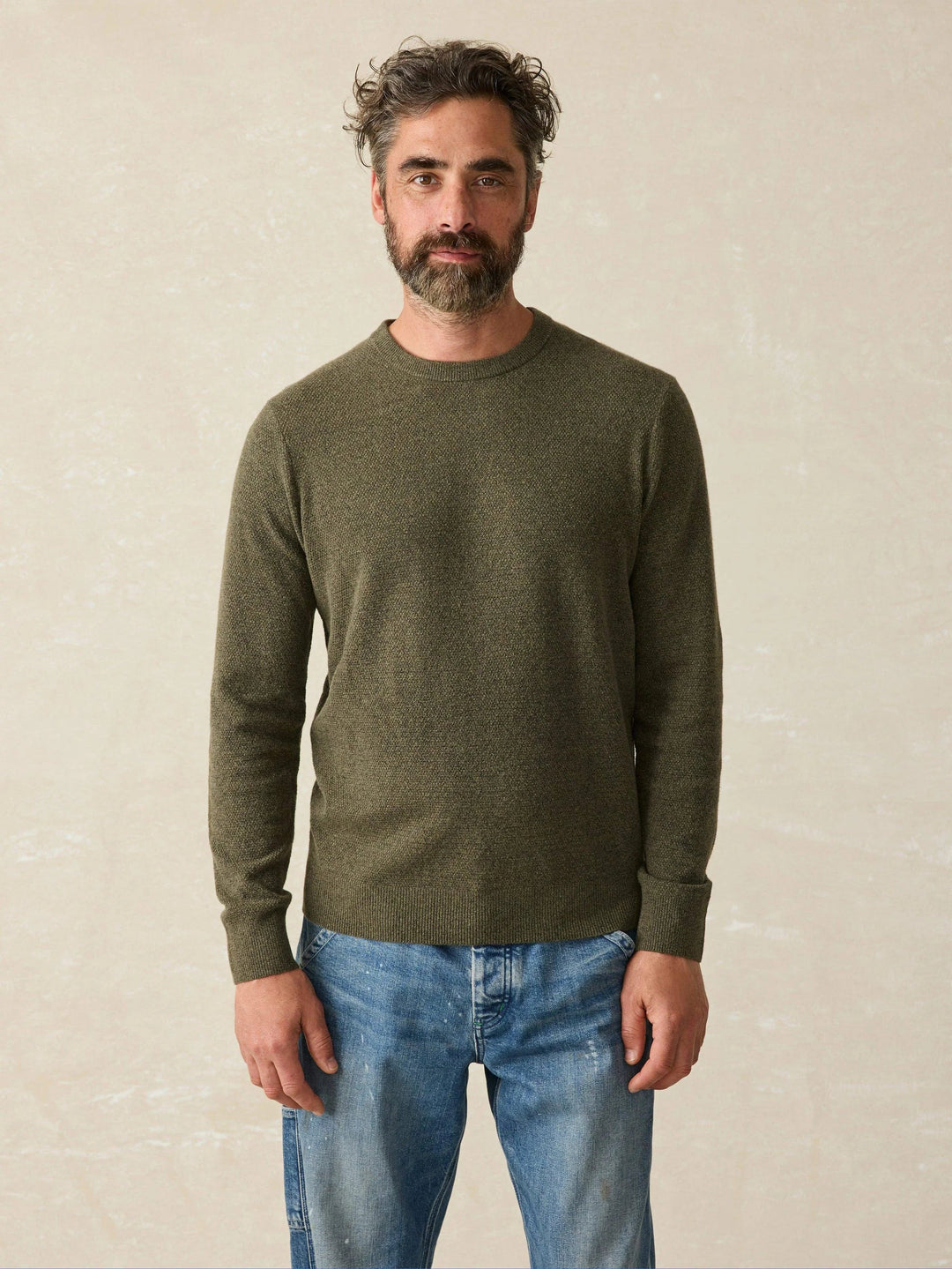 Faherty Jackson Crew Sweater Olive Heather MYF2420