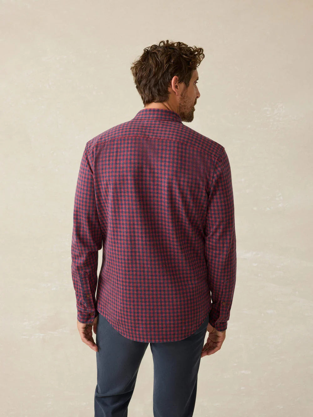 Faherty Coastline Knit Shirt Navy Red Gingham MXF2400