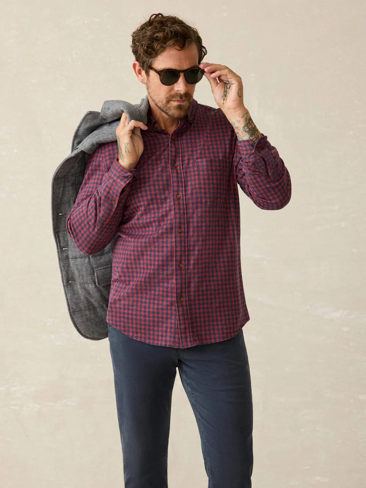 Faherty Coastline Knit Shirt Navy Red Gingham MXF2400