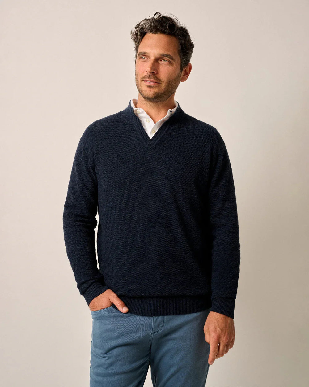 Johnnie-O Esteban Johnny Collar Sweater Navy JMSW100030