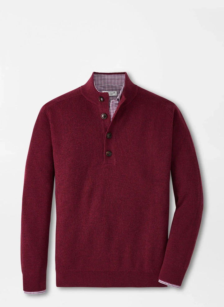 Peter Millar Ruxton Rib Button Mock Sweater Currant MF24S43