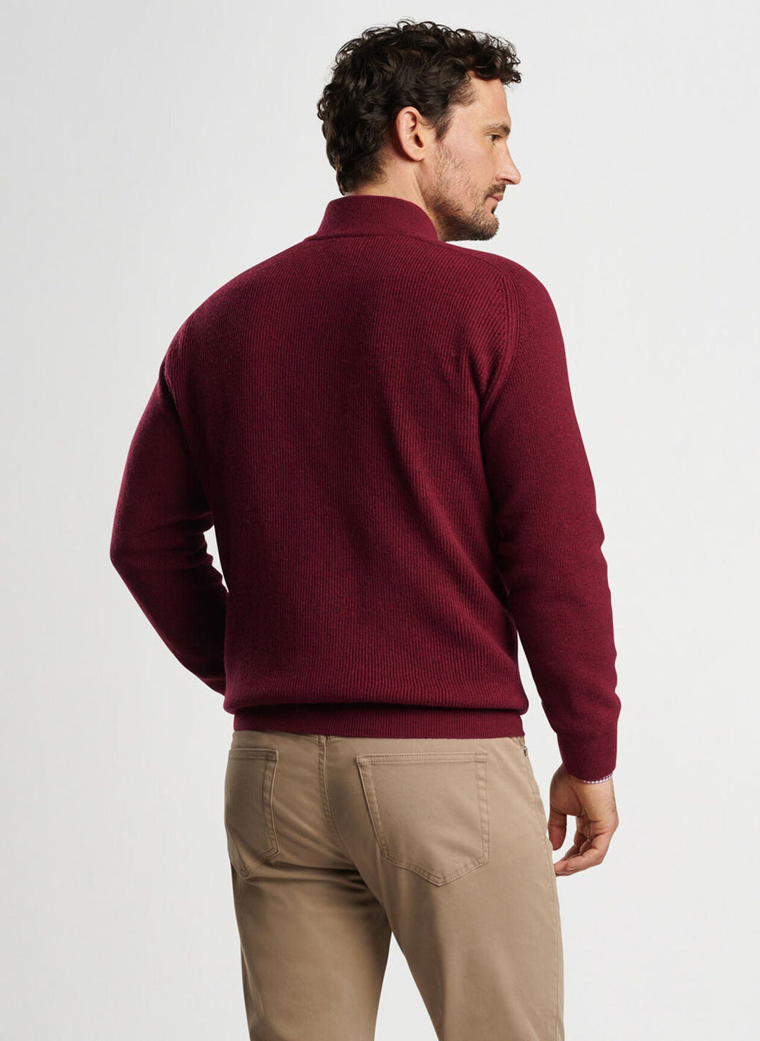 Peter Millar Ruxton Rib Button Mock Sweater Currant MF24S43