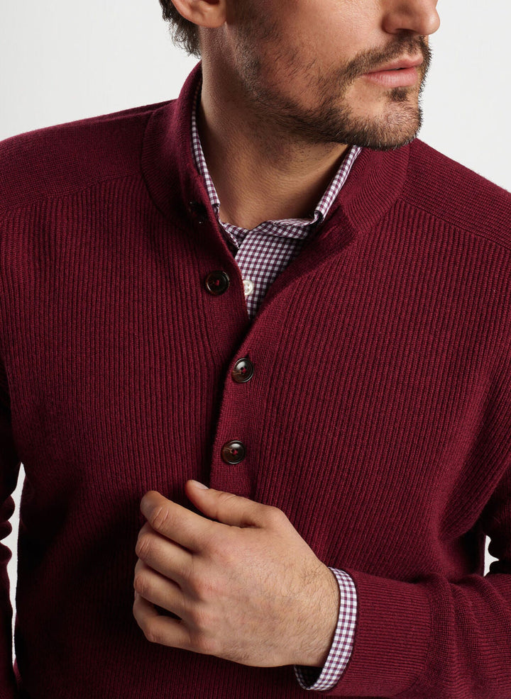 Peter Millar Ruxton Rib Button Mock Sweater Currant MF24S43