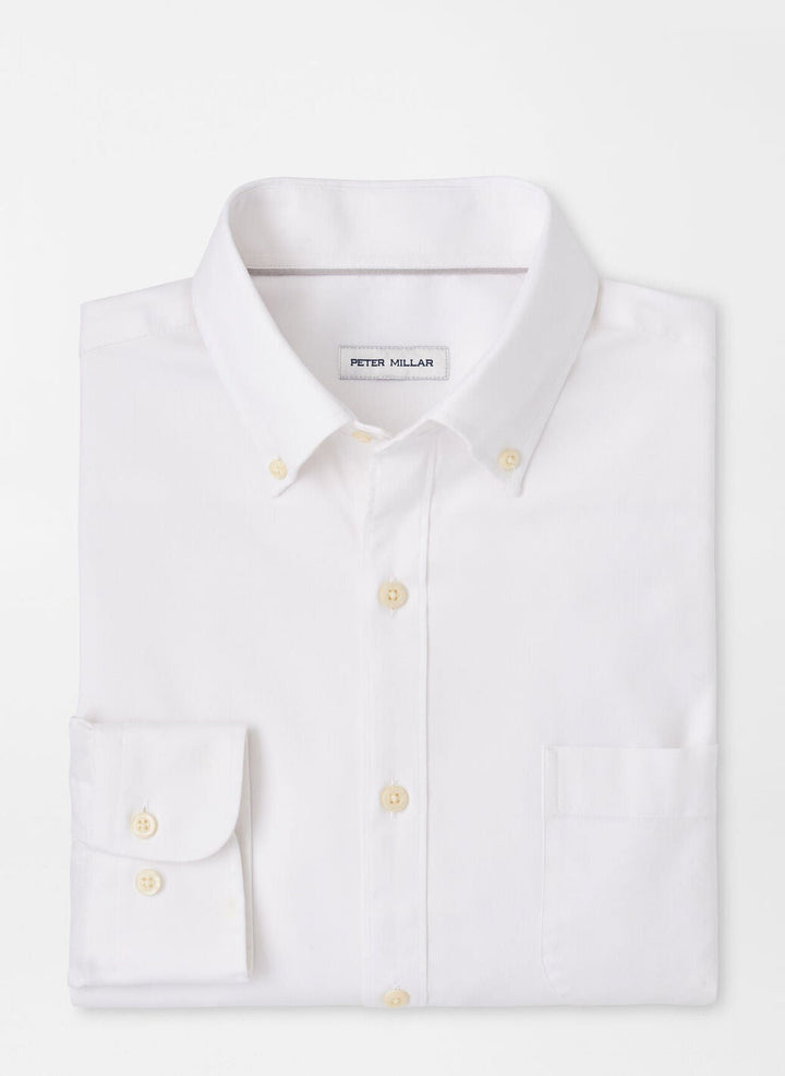 Peter Millar Campbell Perfect Pinpoint Cotton-Stretch Sport Shirt White MF24W00LTBZ