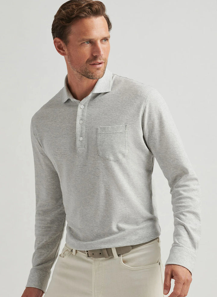 Peter Millar Croxley Long-Sleeve Polo Bristish Grey MS25XK33