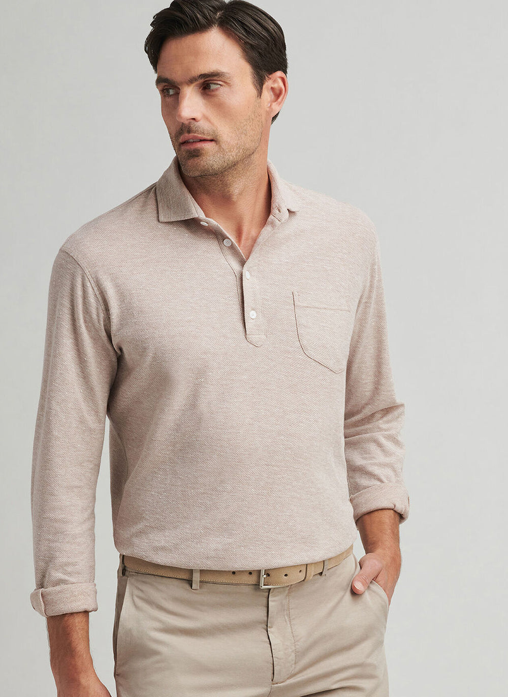 Peter Millar Croxley Long-Sleeve Polo Truffle MS25XK33