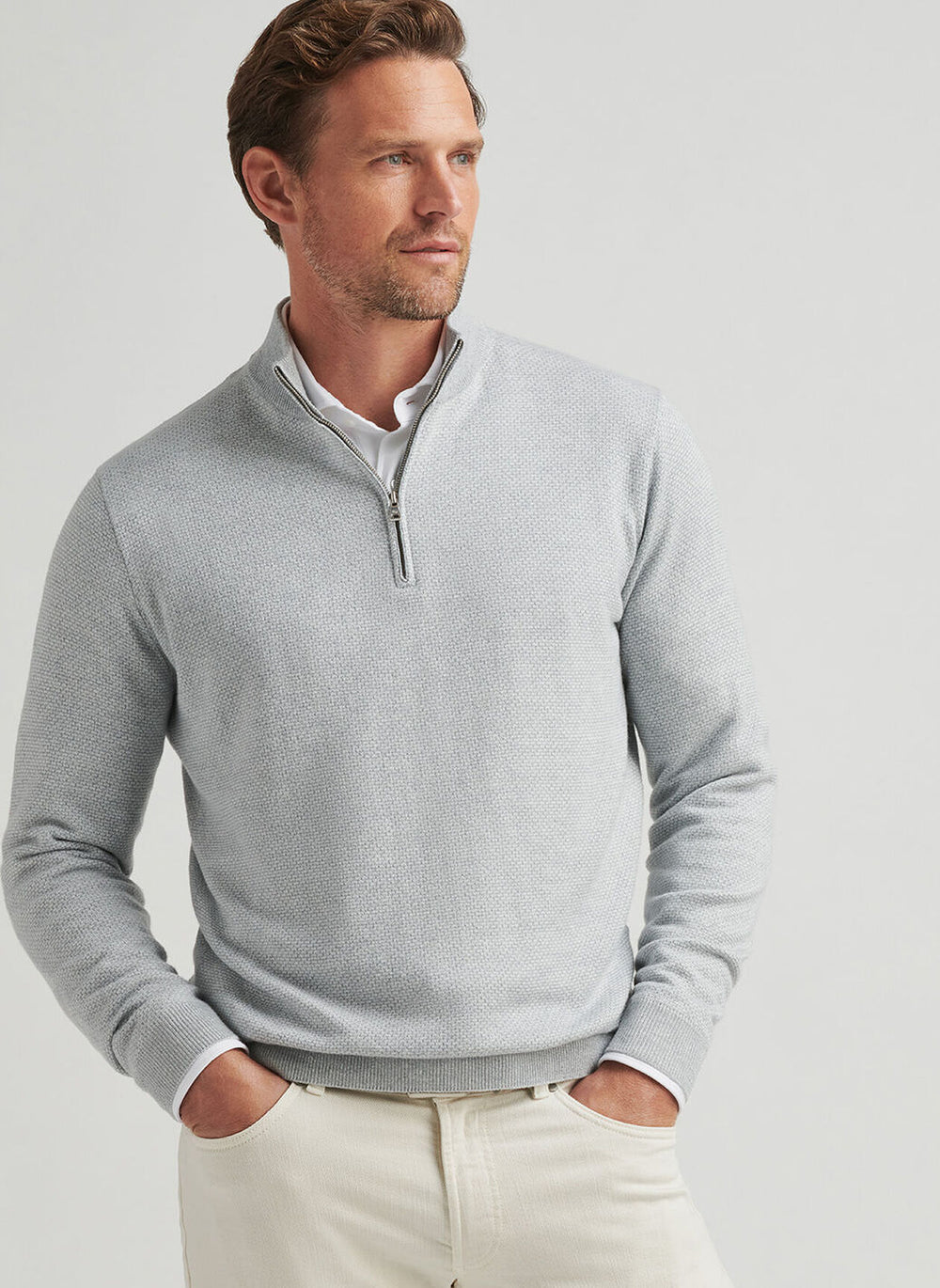 Peter Millar Ashland Quarter-Zip Sweater BRITISH GREY MS25XS32