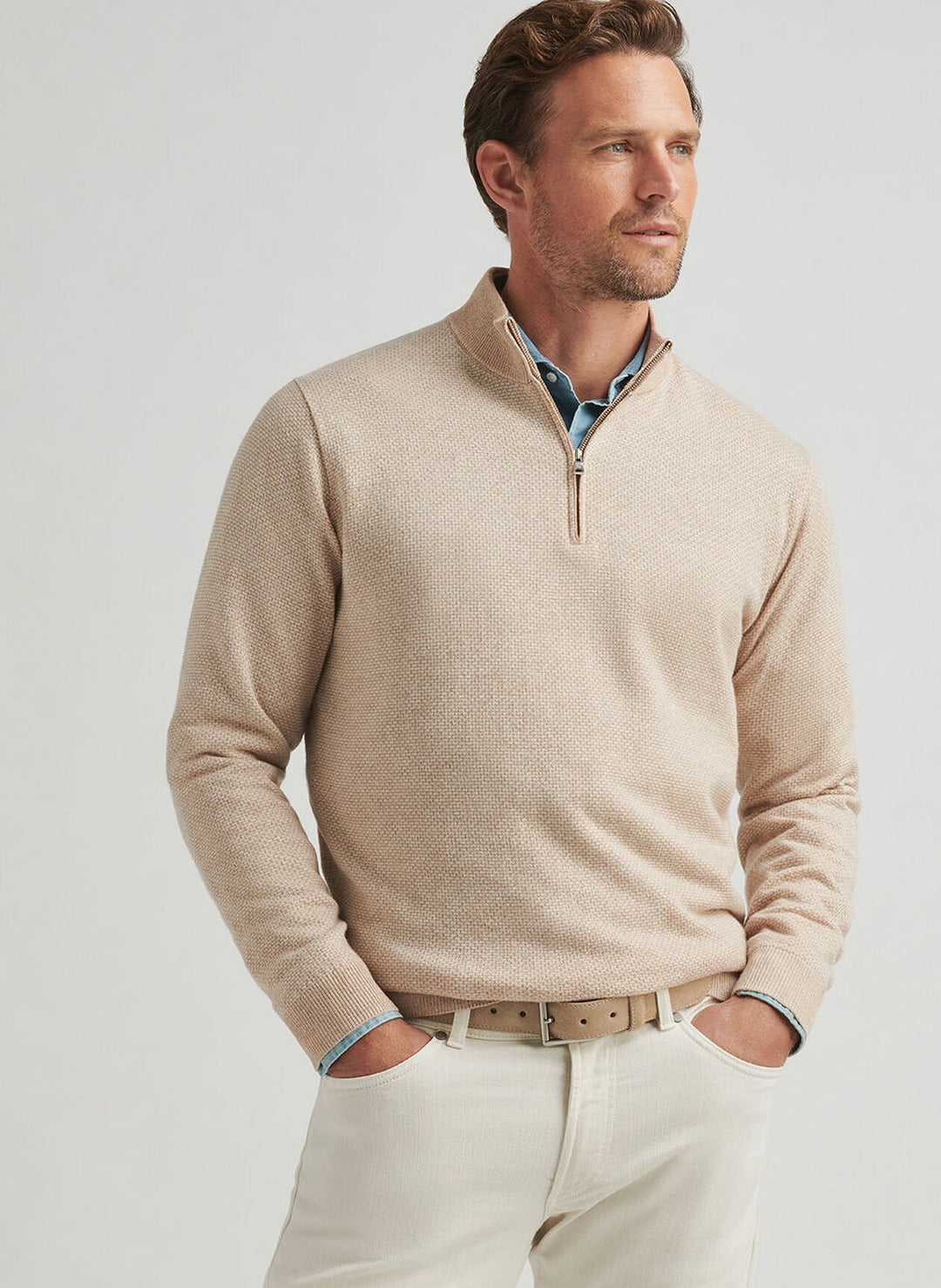 Peter Millar Ashland Quarter-Zip Sweater Cheshire Brown MS25XS32