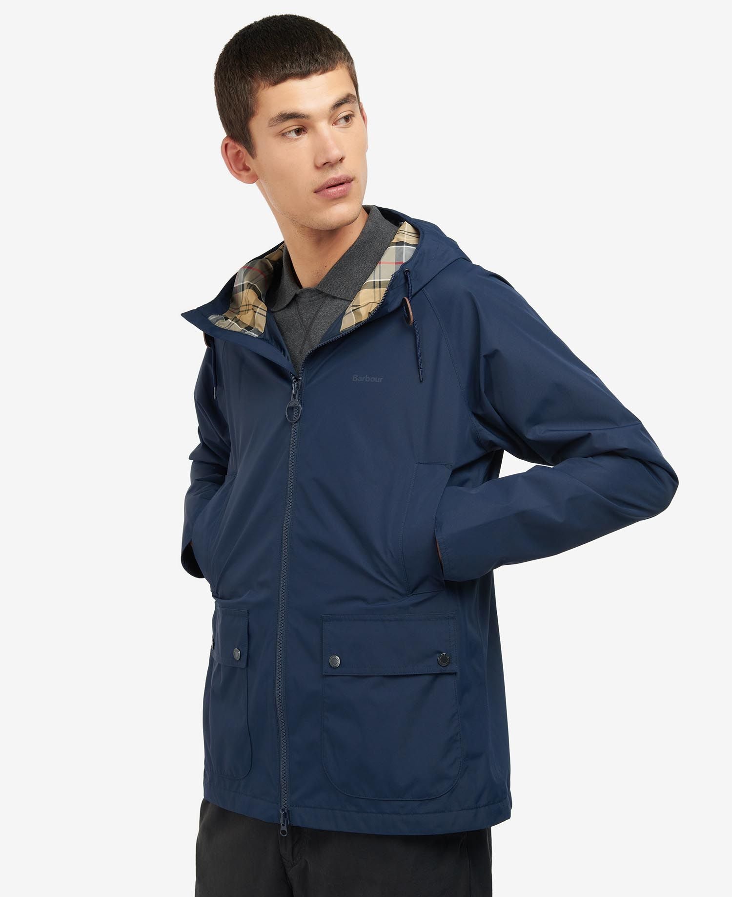 Barbour Hooded Domus Waterproof Jacket Navy John Hyatt Clothing