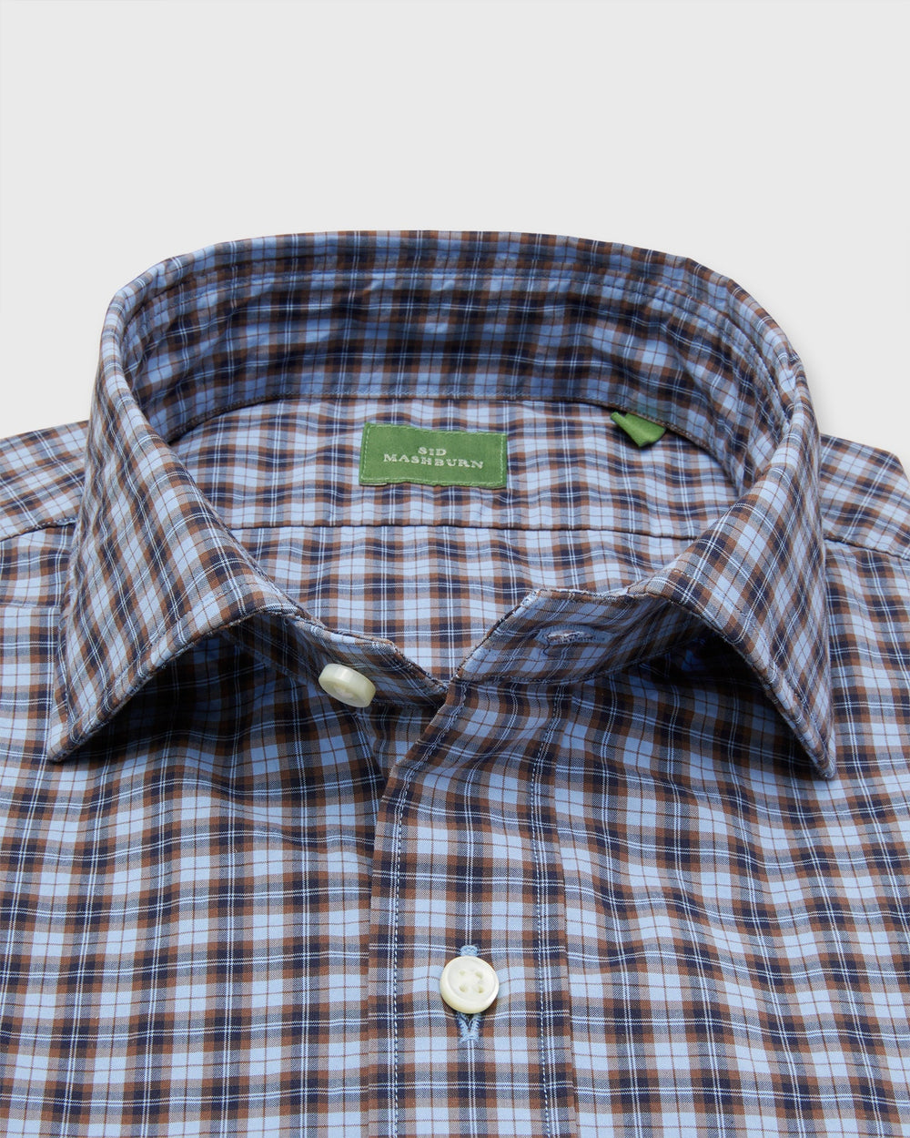 Sid Mashburn Spread Collar Sport Shirt Sky/Brown/Navy Check Poplin S74292