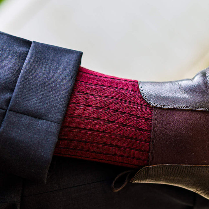 Boardroom Socks Merino Wool Mid-Calf Dress Socks Burgundy 1510