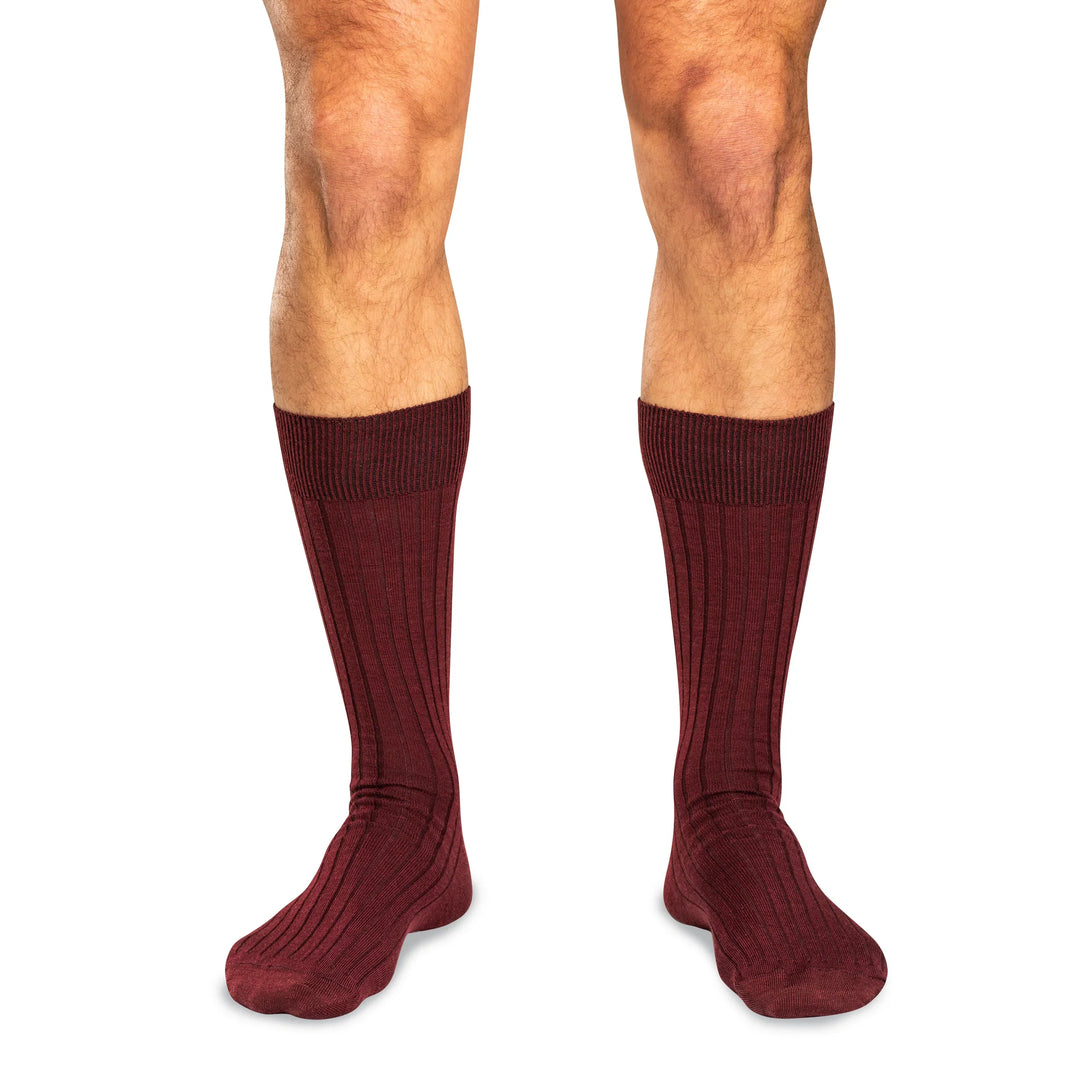 Boardroom Socks Merino Wool Mid-Calf Dress Socks Burgundy 1510