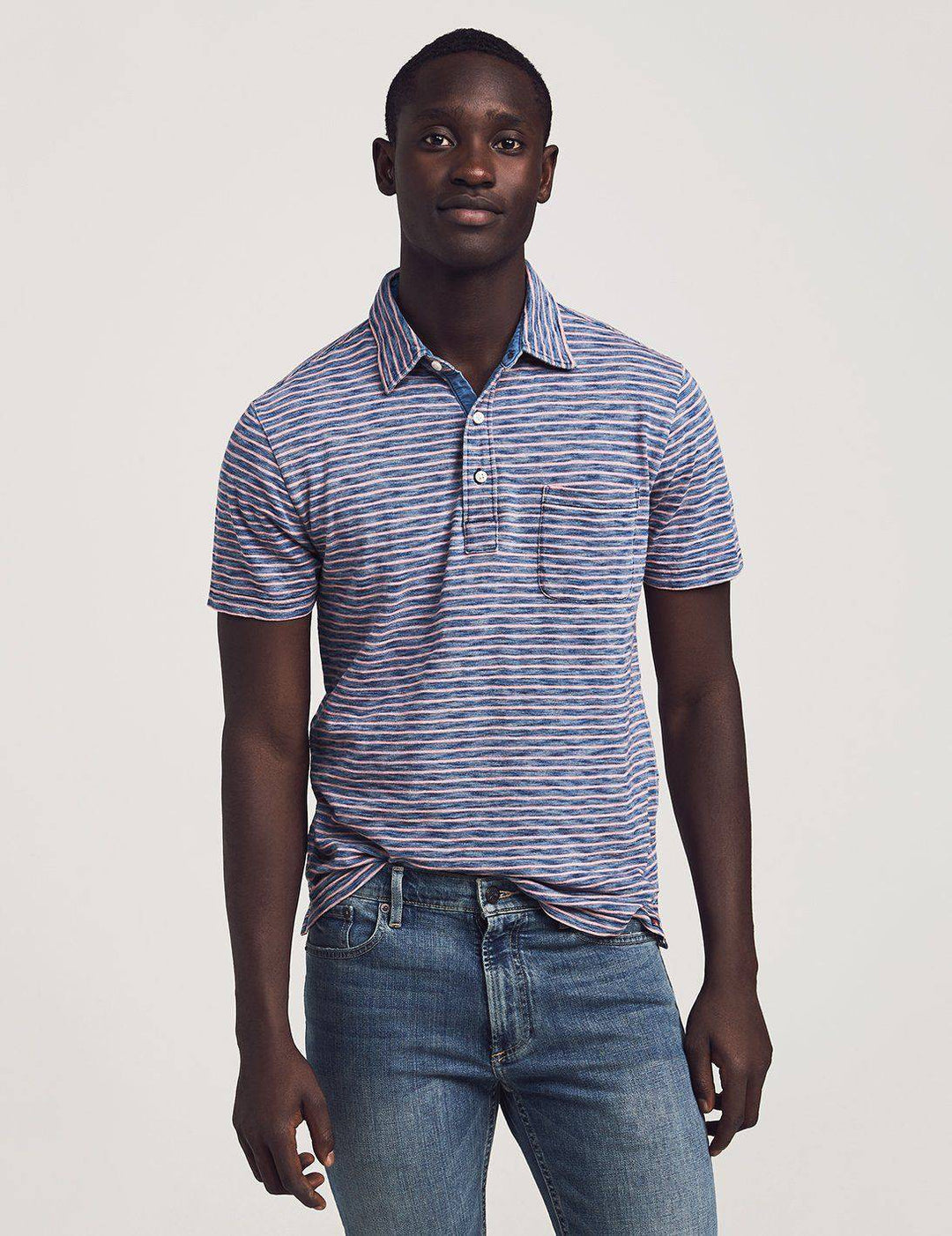 Faherty Short-Sleeve Baypoint Stripe Indigo Polo