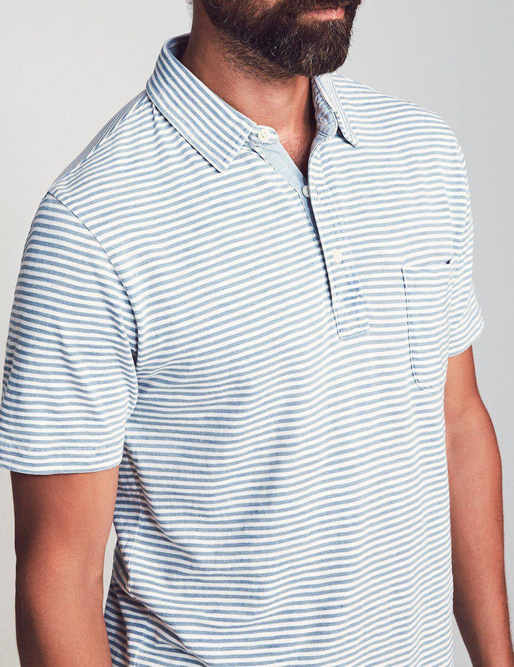 Faherty Short-Sleeve Salt Wash Indigo Stripe Polo