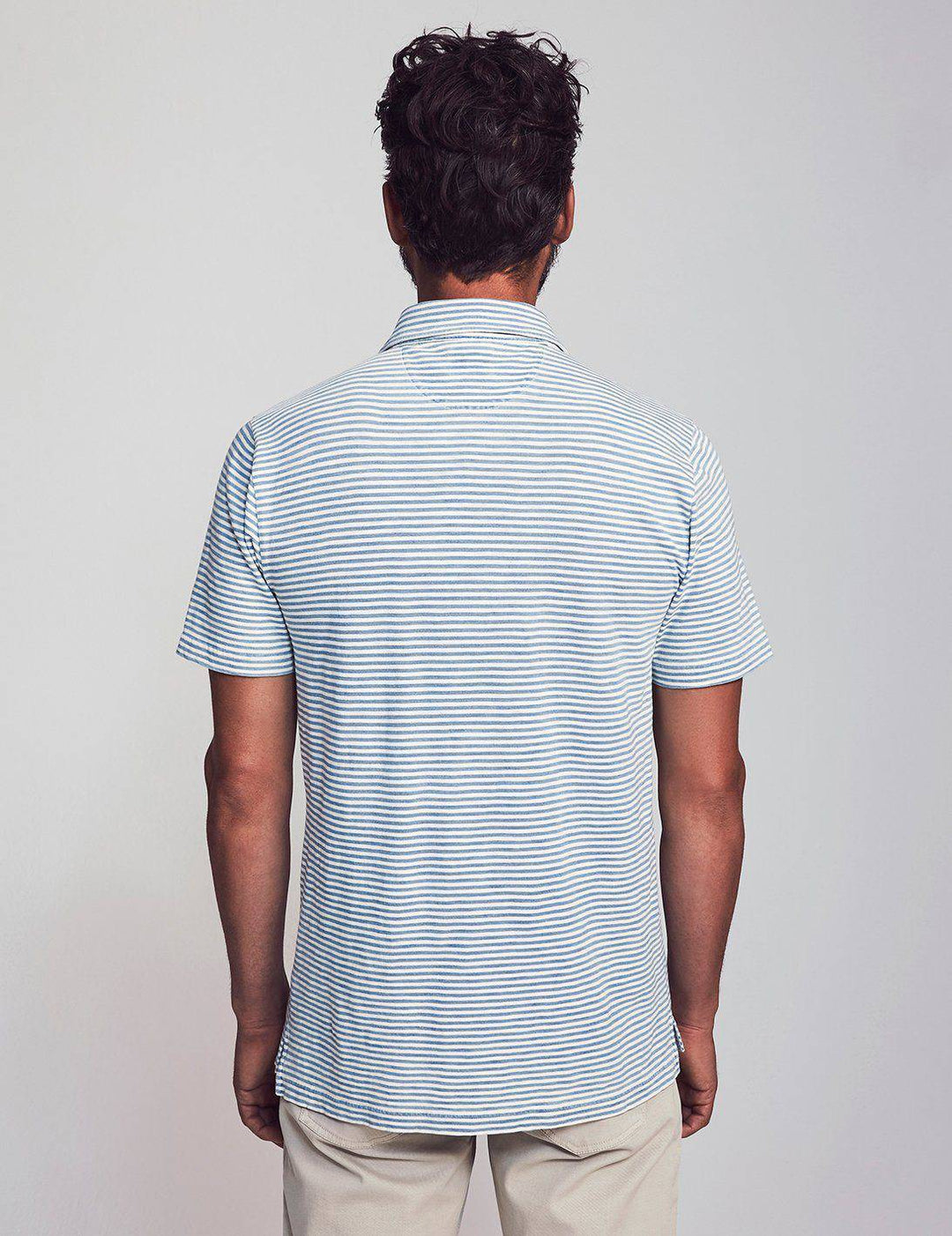 Faherty Short-Sleeve Salt Wash Indigo Stripe Polo