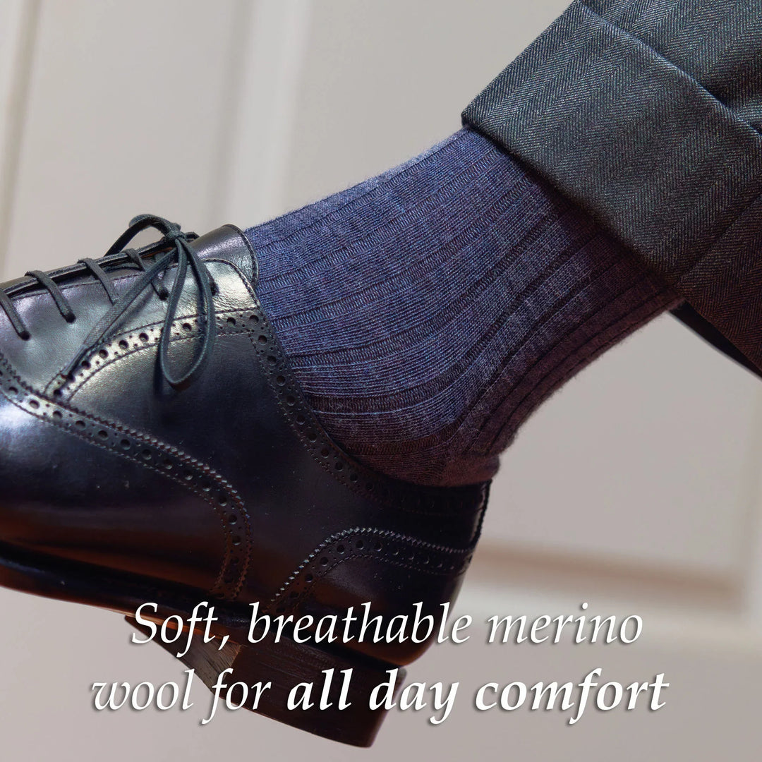 Boardroom Socks Merino Wool Mid-Calf Dress Socks Denim Heather 1525