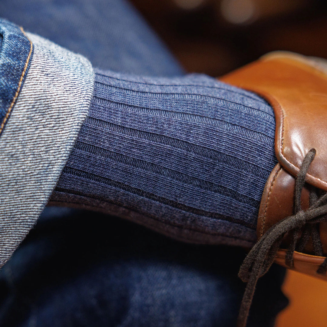 Boardroom Socks Merino Wool Mid-Calf Dress Socks Denim Heather 1525