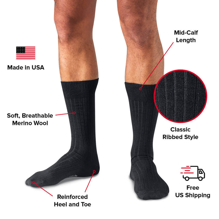 Boardroom Socks Merino Wool Mid-Calf Dress Socks