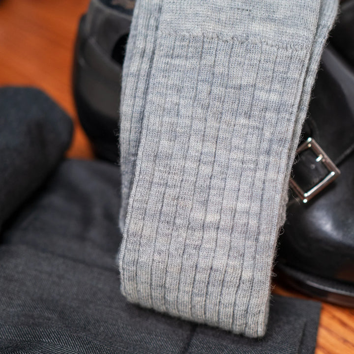 Boardroom Socks Merino Wool Mid Calf Dress Socks Light Grey Heather 1530