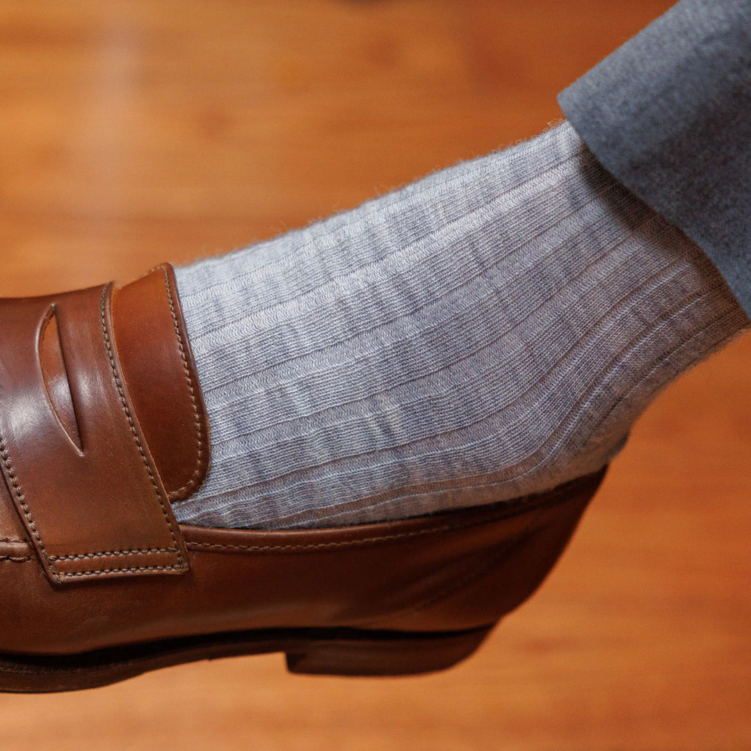 Boardroom Socks Merino Wool Mid Calf Dress Socks Light Grey Heather 1530