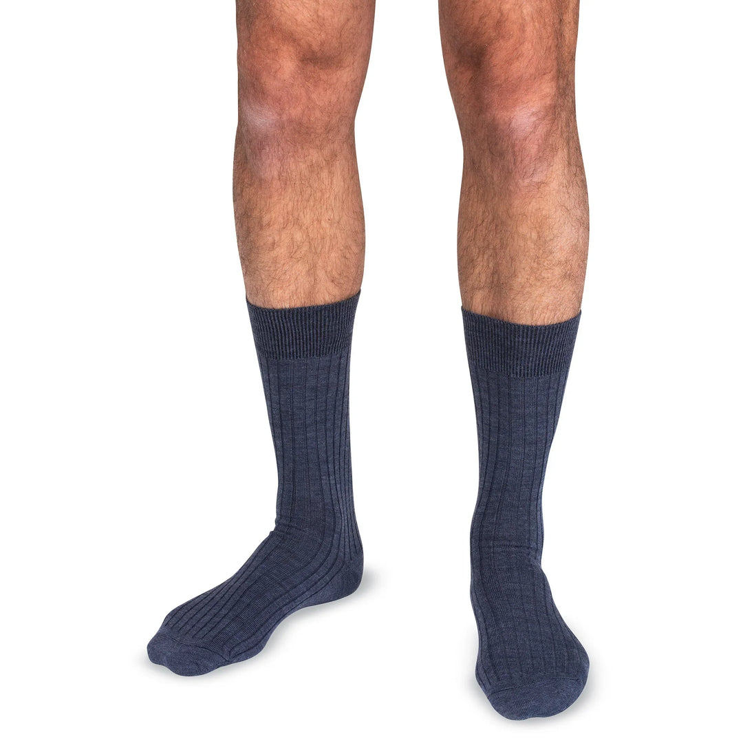 Boardroom Socks Merino Wool Mid-Calf Dress Socks Denim Heather 1525