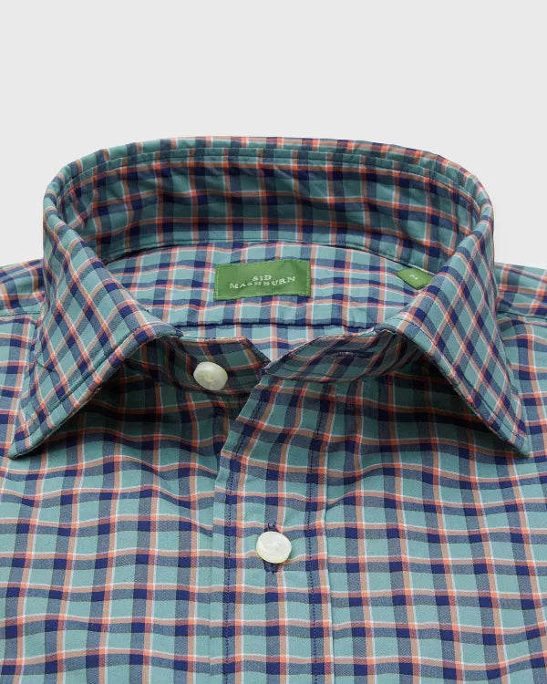 Sid Mashburn Spread Collar Sport Shirt Sage/Navy/Orange Plaid Poplin S72302